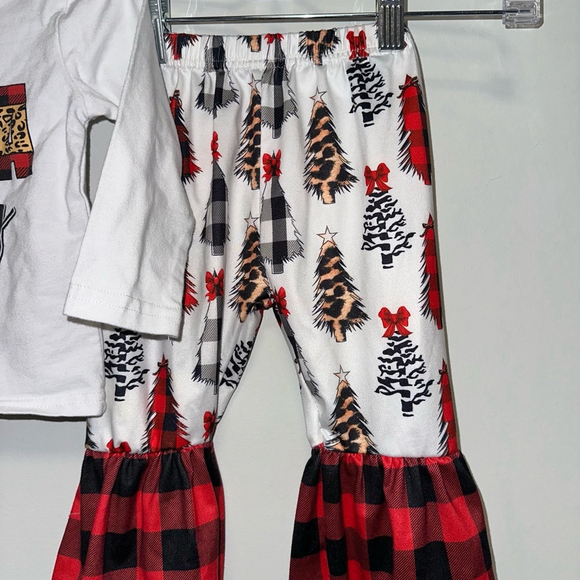Girl's Outfit Set 12-18 Months Red & White with Christmas Tree Plaid Leopard - Picture 4 of 8